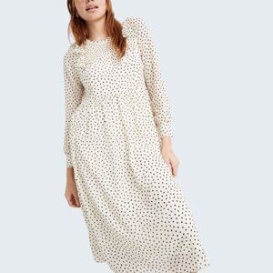 Madewell EUC Women's Smocked Creme Ruffled Chiffon Midi Polka Dot Dress SZ Large